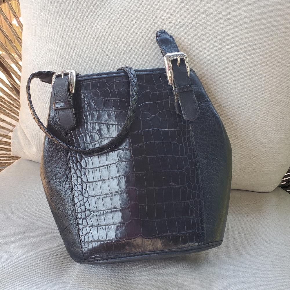 Brighton Black Leather Shoulder Bag with Silver Hardware Vintage!